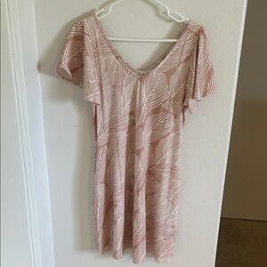 Women's Pink Leaf-Print V-Neck Dress